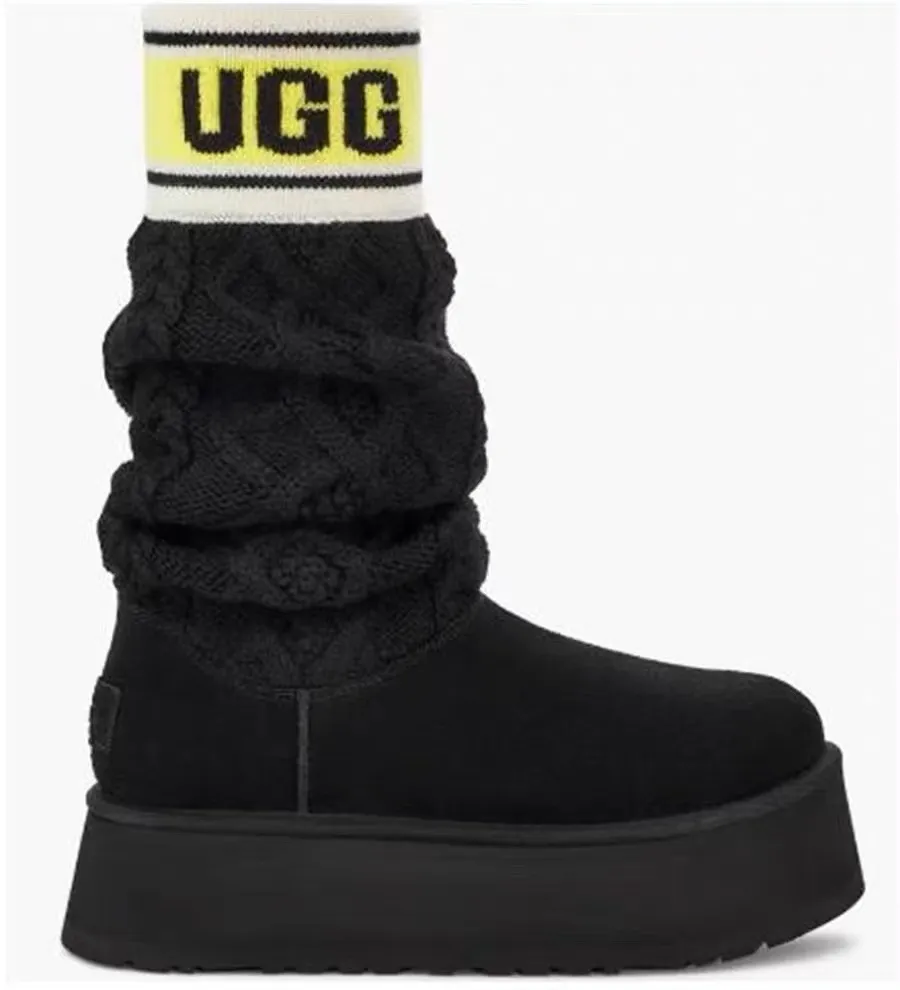 💰600 UGG sheepskin all-in-one snow boots 4045 UGG snow boots new winter pure hand-knitted wool socks and fur all-in-one warm anti-slip high cotton boots Color: maroon black Matching code: 35-40